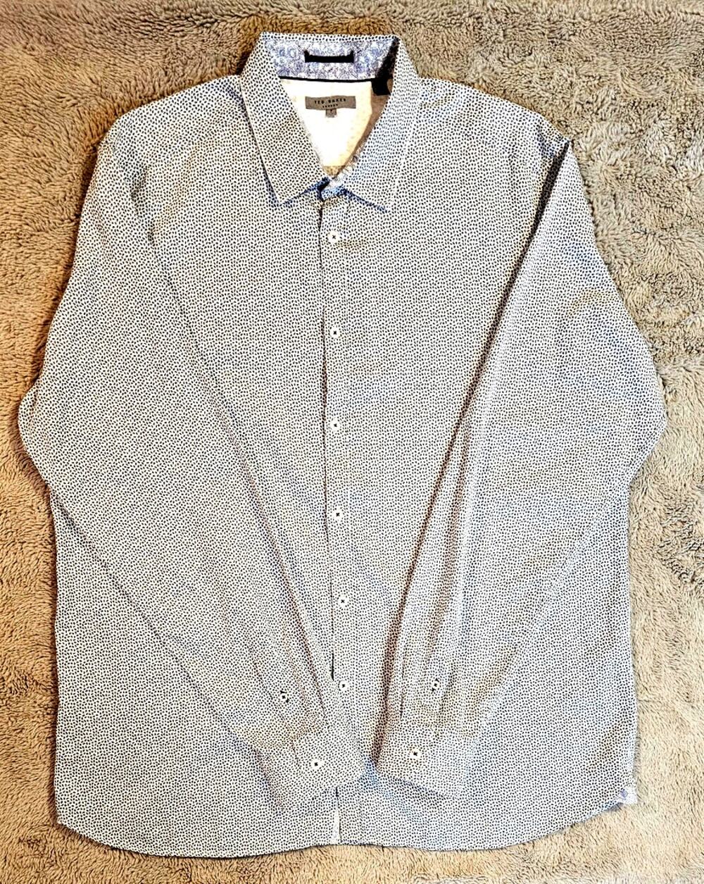 Ted Baker London Button Down Shirt, 100% Cotton, TB Sz 7  Blue/ White